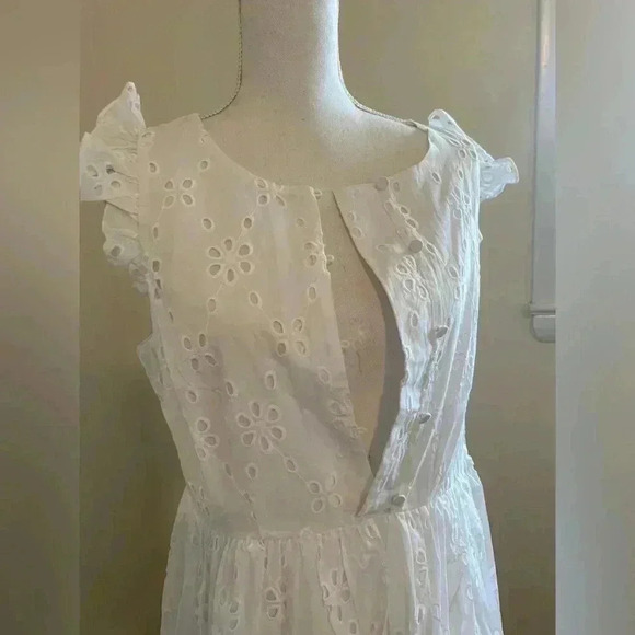 J. Crew -White Floral Eyelet Ruffle Midi Dress Size 12 NWT - Picture 13 of 15